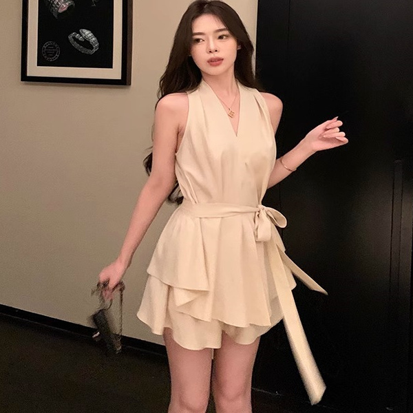 天丝挂脖上衣套装夏季女外穿新款