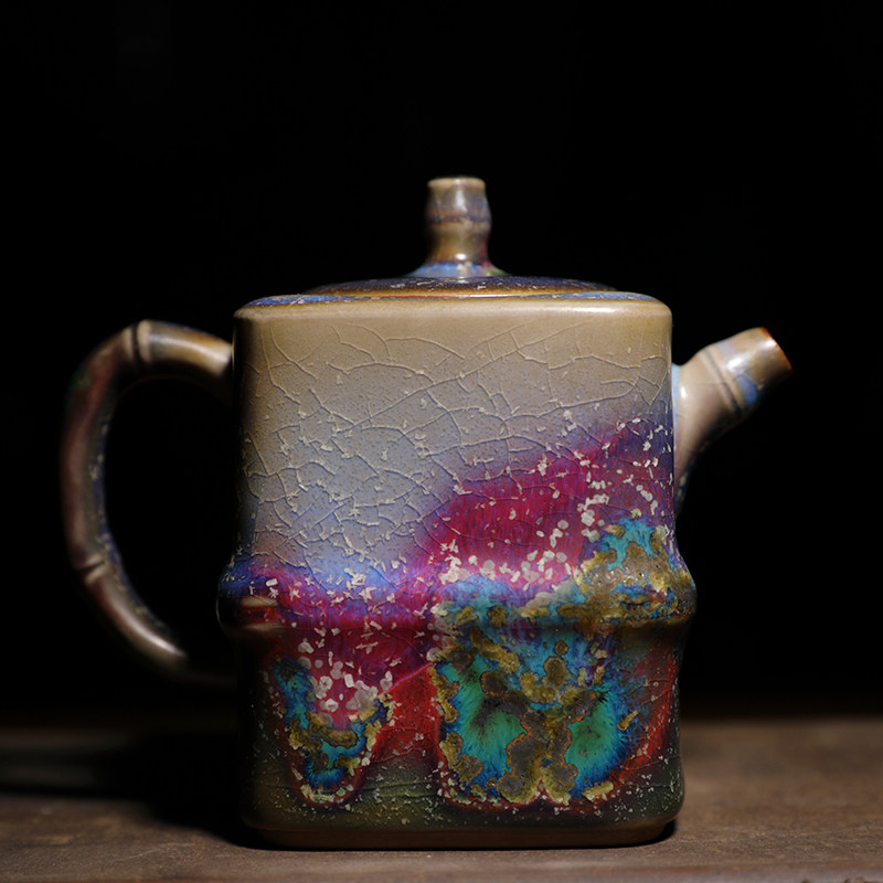 一品堂复古钧瓷茶壶手工碳烧钧窑竹节壶家用功夫泡茶壶大师日式壶