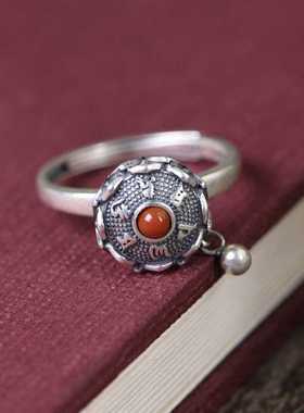 梵文批发女款开口指环S925银复古