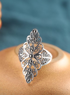 纯银开口复古泰银戒指指环