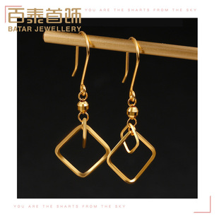 百泰几何黄金耳钩足金999耳饰耳坠圆珠双环金珠菱形耳钉时尚耳环