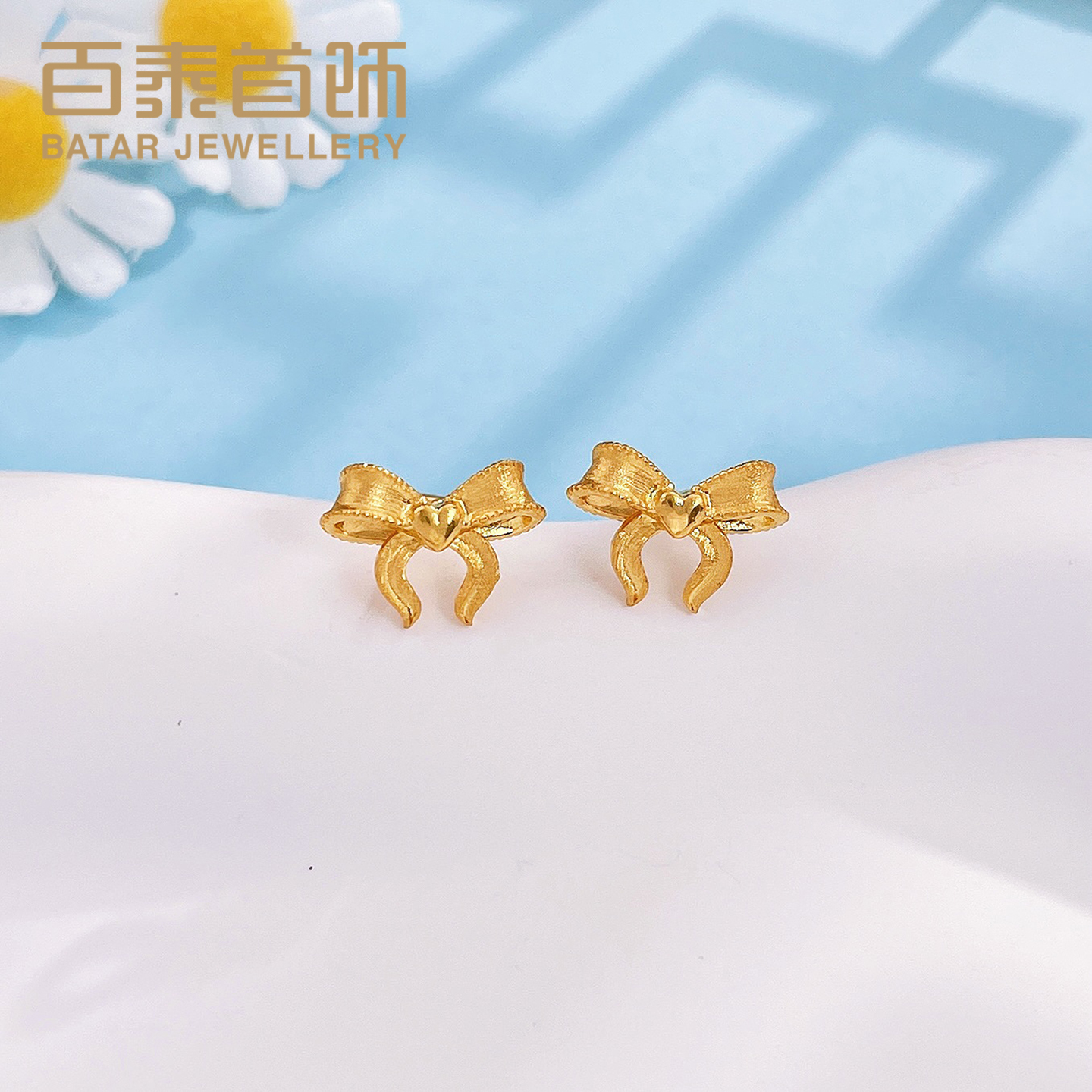 百泰首饰蝴蝶结黄金耳钩足金999耳饰女金时尚爱心弯钩耳扣女友礼