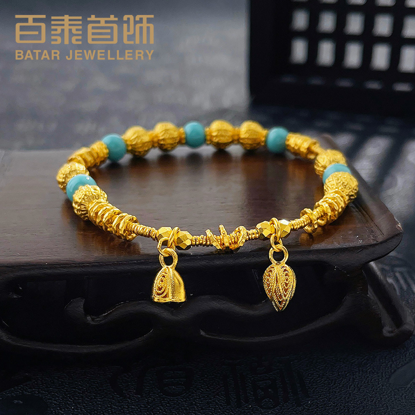 百泰古法黄金手链足金999手串莲蓬莲花珐琅核桃珠碎金弹力绳手环,黄金,细金工艺计价黄金手链,淘宝优惠券,粉丝福利购,淘宝优惠卷