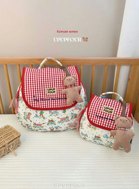 upupfour原创自制韩国ins手提单肩包多功能大容量绗缝刺绣妈咪包