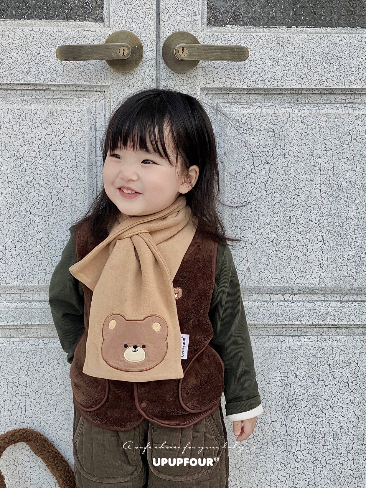 UPUPFOUR 수출 INS 곰 어린이 독일 벨벳 따뜻한 스카프  가을 겨울 스카프 소년과 소녀 방풍