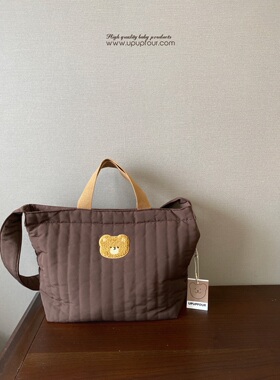 upupfour原创自制韩国ins手提单肩包多功能大容量绗缝刺绣妈咪包