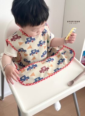 upupfour夏季韩国宝宝吃饭罩衣防水围兜儿童婴幼儿短袖防脏反穿衣