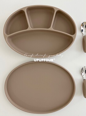 upupfour出口ins宝宝餐盘儿童硅胶辅食碗卡通分格盘防摔吸盘餐具