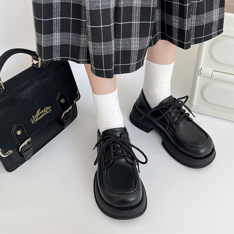 复古英伦风小皮鞋女2022年新款厚底黑色圆头单鞋百搭日系jk制服鞋