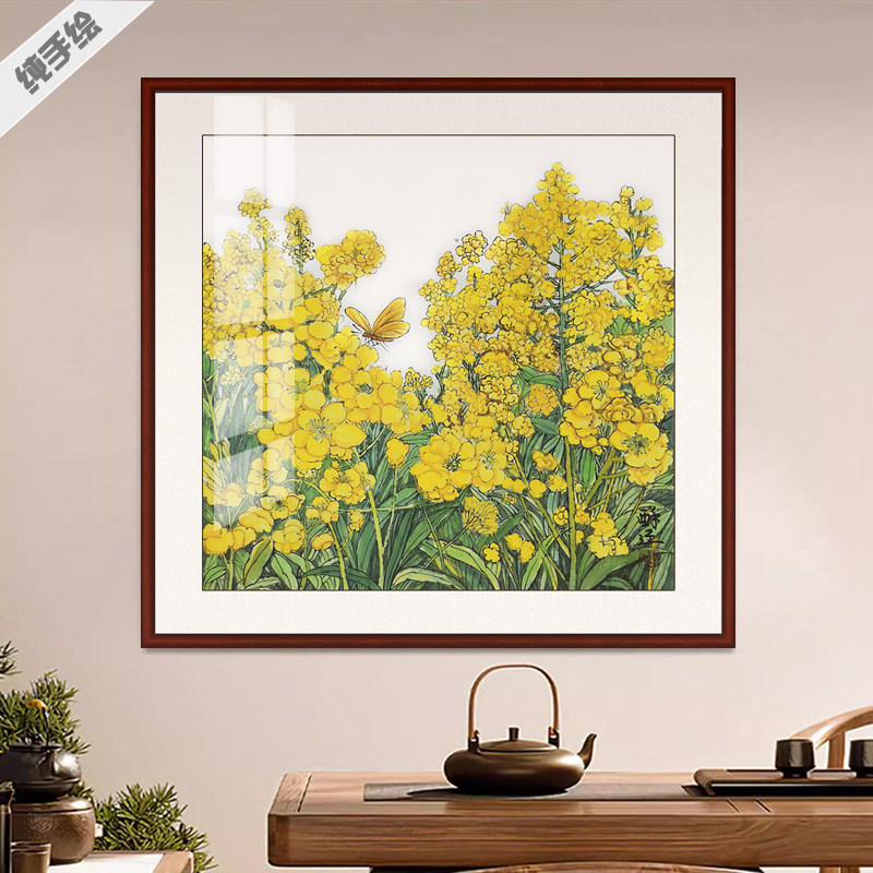 纯手绘新中式国画玄关装饰画