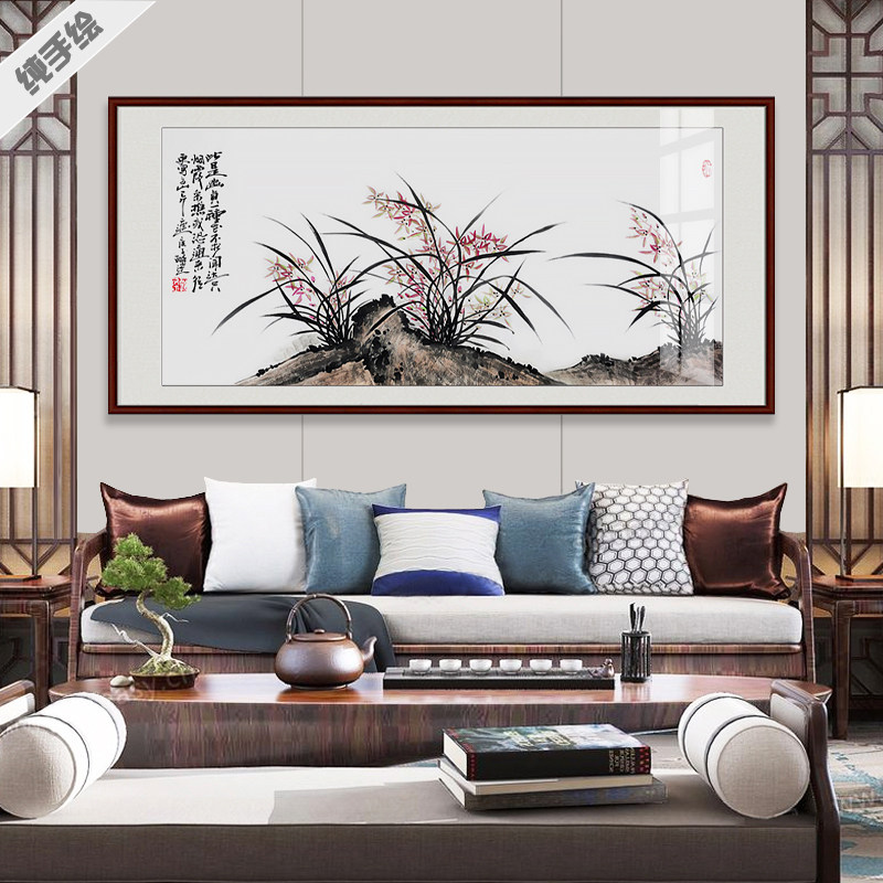纯手绘大幅横幅手工国画字画书画客厅酒店宾馆装饰写意兰花兰石