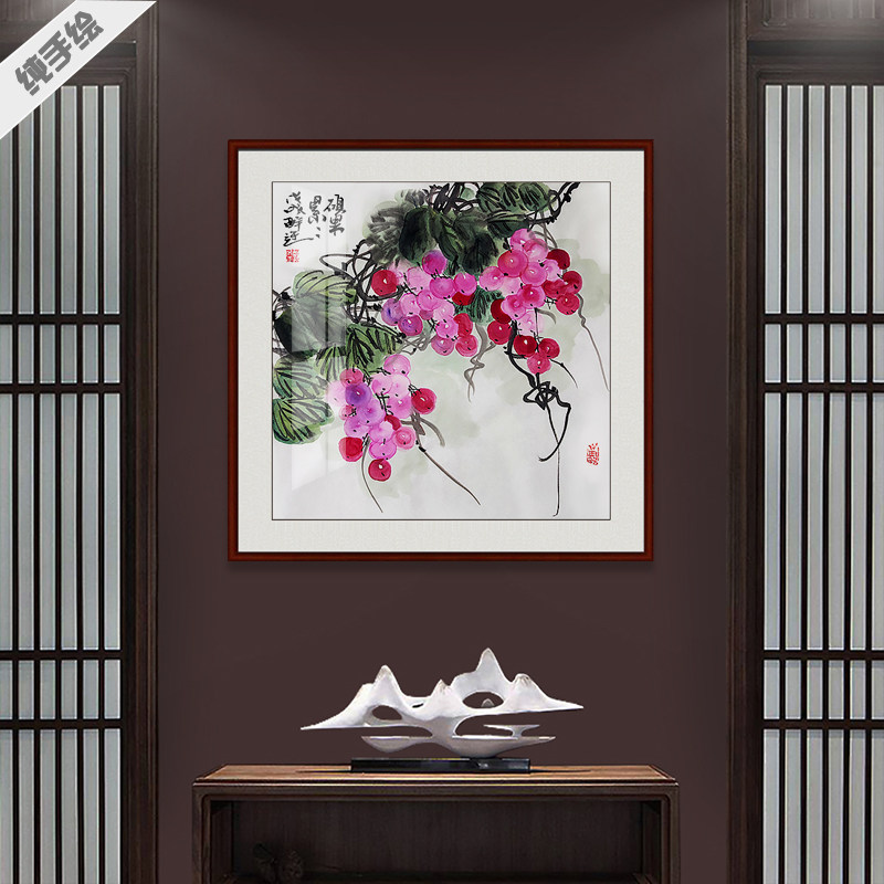 纯手写餐厅水墨松鼠葡萄昆虫书画
