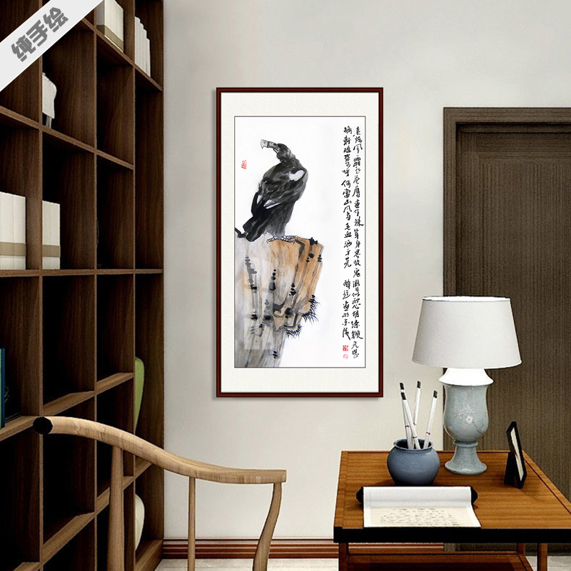 手绘国画中堂字画水墨仿潘天寿李苦禅鹭鸶雄鹰苍鹰高瞻远瞩远眺