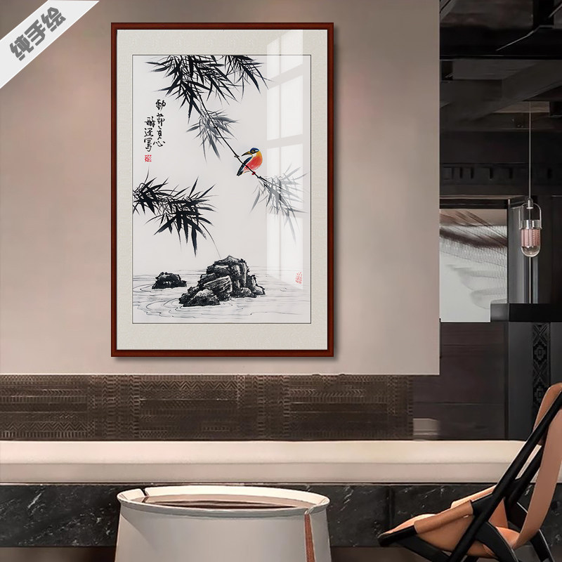 纯手绘国画真迹字画玄关书画花鸟水墨传统竖幅禽鸟柳叶燕子宣纸画