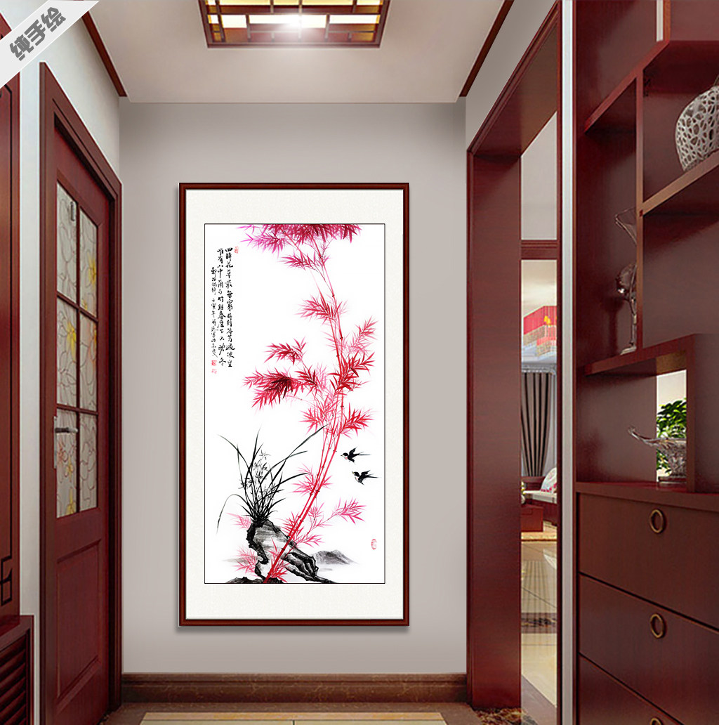 手工茶社酒店传统中堂风兰竹国画
