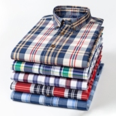 全棉上衣 纯棉休闲内搭格纹衬衣修身 朗蒙新疆长绒棉格子衬衫 男春季