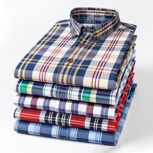 全棉上衣 纯棉休闲内搭格纹衬衣修身 朗蒙新疆长绒棉格子衬衫 男春季