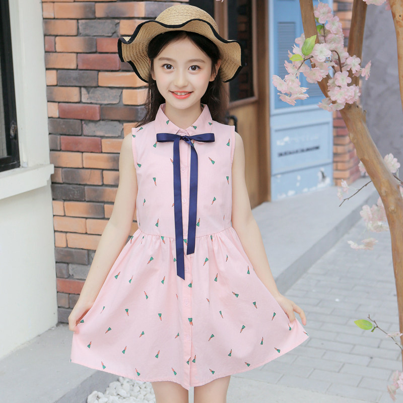女童夏装连衣裙飞鸟印花童装小女孩公主裙儿童夏季洋气裙子韩版潮