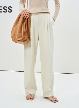 LESS春季羊毛精仿西装裤女通勤简约抽绳宽松直筒长裤女2P3E11240