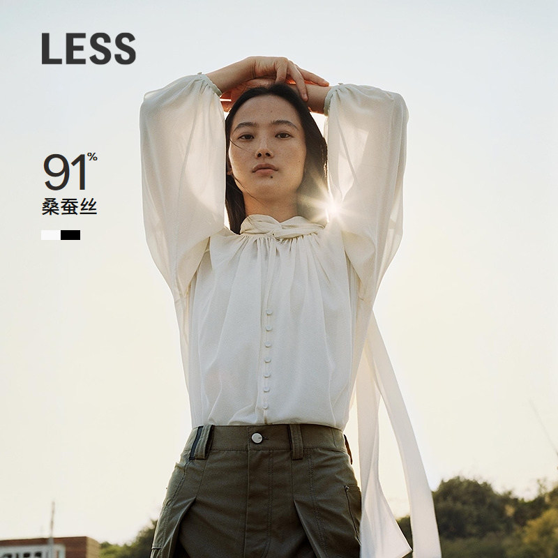 LESS垂感系带领气质长袖衬衫图片