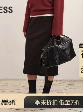 【商场同款】LESS2025冬新款通勤直筒含羊绒纯色半身裙2PAD15040