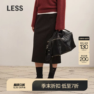 通勤直筒含羊绒纯色半身裙2PAD15040 LESS2025冬新款 商场同款