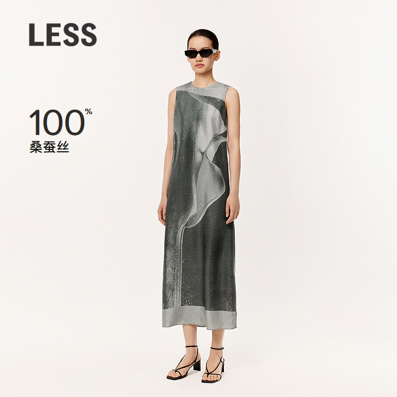 【精工系列】LESS拓印无袖连衣裙女桑蚕真丝气质背心裙2O3G1
