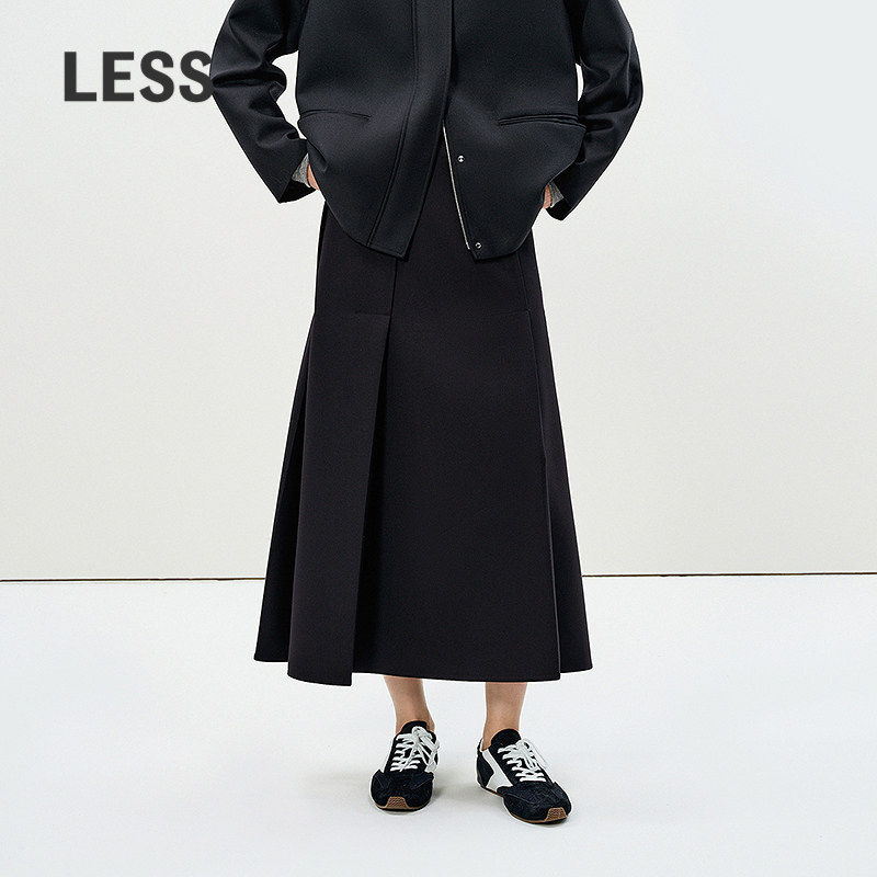 LESS春挺阔通勤职场气质腰裙简约A字绵羊毛西装半身长裙2P1D
