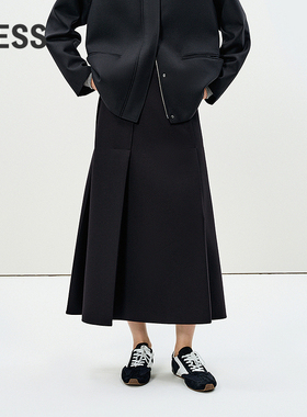 LESS春挺阔通勤职场气质腰裙简约A字绵羊毛西装半身长裙2P1D21400