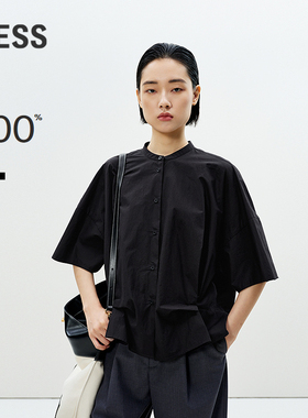 LESS夏休闲棉质新中式衬衣时尚舒适立领宽松短袖衬衫女2P4211960