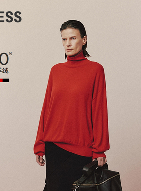【商场同款】LESS2025冬新款打底高领红色针织衫含羊绒2P0314680