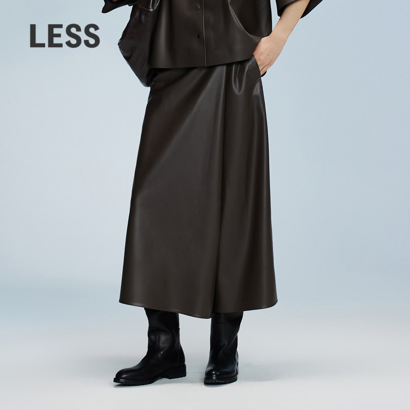 【精工系列】LESS春秋PU皮裙裤女休闲宽松七分阔腿裤2O8E1