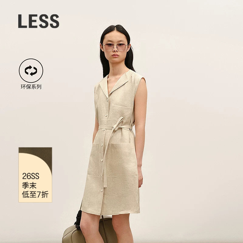 LESS翻领环保亚麻无袖连衣裙图片