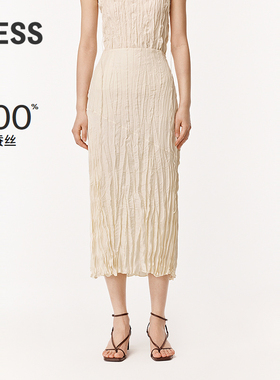 【0压系列】LESS春夏气质A型褶皱长腰裙桑蚕真丝半身裙2O5D12540