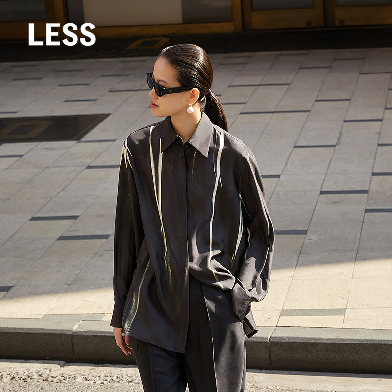 【精工系列】LESS黑色印花衬衫女桑蚕真丝宽松长袖衬衣2O421