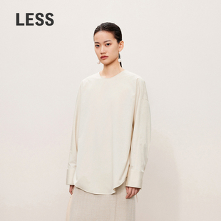 LESS春秋后背荡领棉衬衫 女圆领套头宽松气质高级感上衣2O7210420