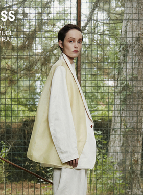 【LESSxSamuel】春秋西装桑蚕丝亚麻混纺青果领西服外套2N7714220