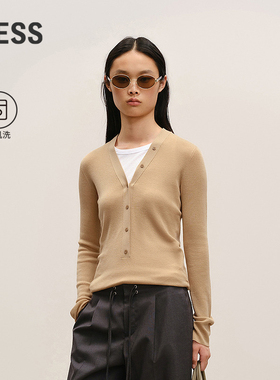 【商场同款】LESS2026春新款可机洗美丽诺修身V领针织衫2Q1315040