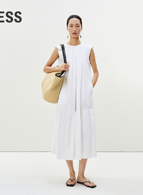 LESS夏季白色连衣裙女府绸棉百搭A字宽松背心蛋糕背心裙2P4G11470