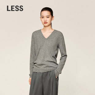 0压系列 套头羊绒衫 LESS修身 女亲肤长袖 2O0313120 V领薄针织衫