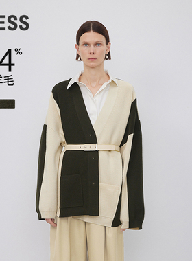 LESS春秋V领针织衫女撞色拼接慵懒宽松针织开衫2N9312970