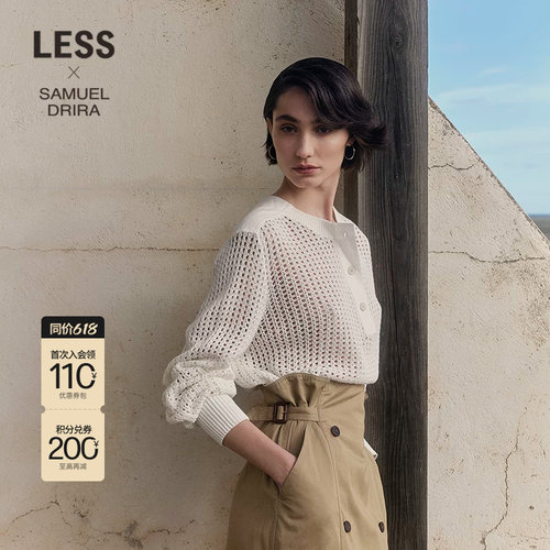 LESS新款套头圆领镂空针织衫女