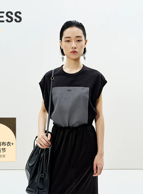 LESS夏季蝙蝠袖包袖T恤女通勤撞色休闲宽松棉质无袖上衣2P4111740
