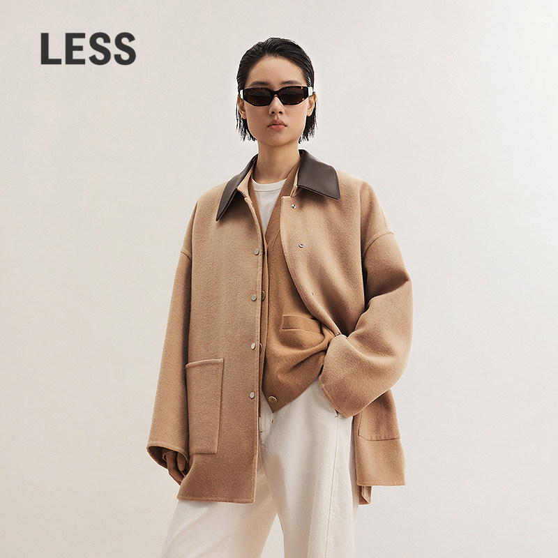 LESS春绵羊毛通勤简约外套时尚撞色巴恩风猎装毛呢夹克2P261