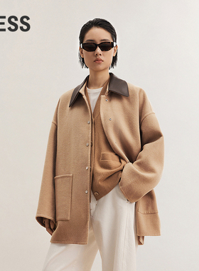 LESS春绵羊毛通勤简约外套时尚撞色巴恩风猎装毛呢夹克2P261510H