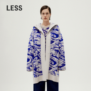 女艺术高级感中长毛衣外套2O1314000 LESS云龙纹印花连帽针织开衫