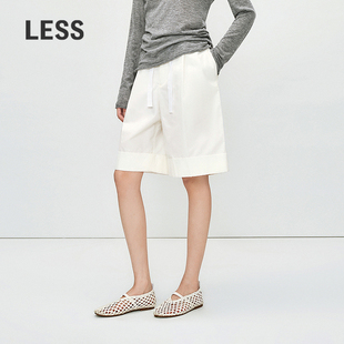 2P5E11340 女全棉高腰宽松百搭休闲直筒中裤 LESS夏季 白色五分裤
