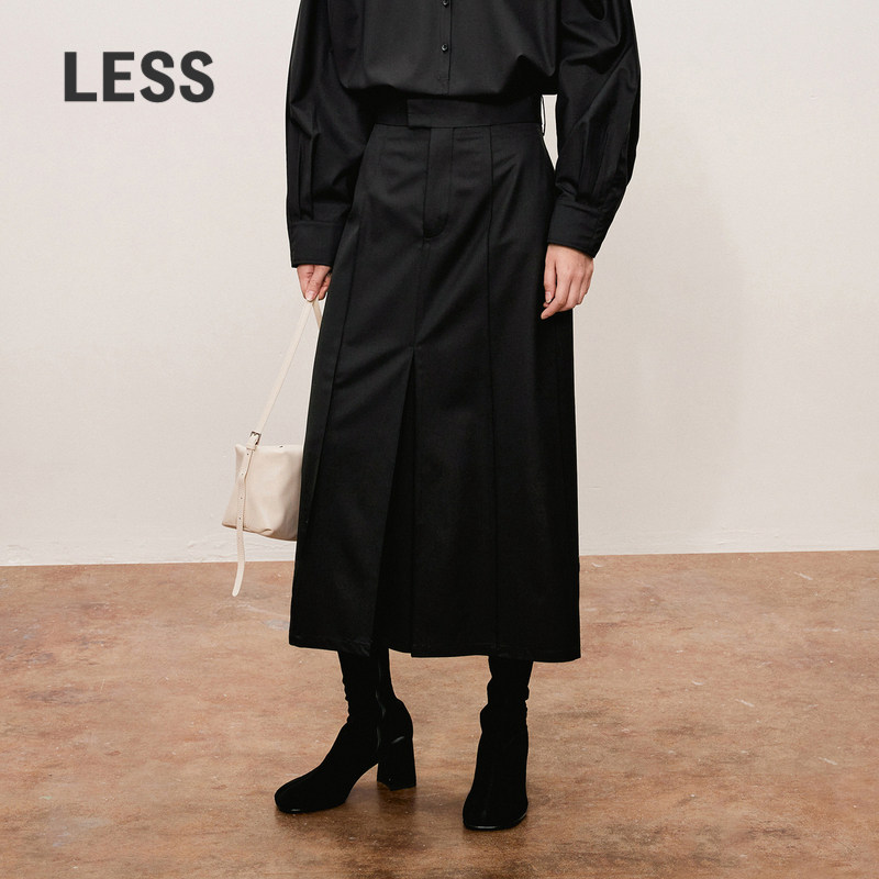 LESS春秋优雅简约A型腰裙女宽松舒适开叉休闲长款半身裙2O9D