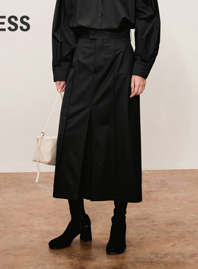 LESS春秋优雅简约A型腰裙女宽松舒适开叉休闲长款半身裙2O9D12260