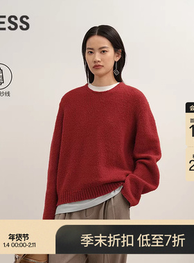 【商场同款】LESS2025冬新款圆领红色毛衣女套头针织衫2P0316410